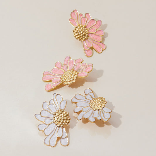 Luxury Rose Enamel Stud Earrings | Stainless Steel Geometric Flower Earrings for Women