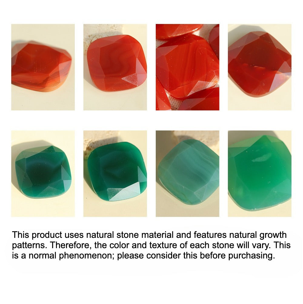 French Vintage Geometric Gemstone Earrings | Agate, White Quartz, Yellow Aventurine & Lapis Lazuli Silver Studs for Women