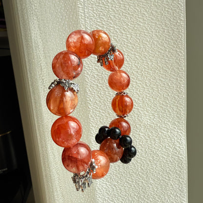 Red Hematoid Quartz Crystal Bracelet with Black Onyx