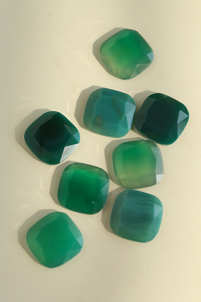 French Vintage Geometric Gemstone Earrings | Agate, White Quartz, Yellow Aventurine & Lapis Lazuli Silver Studs for Women