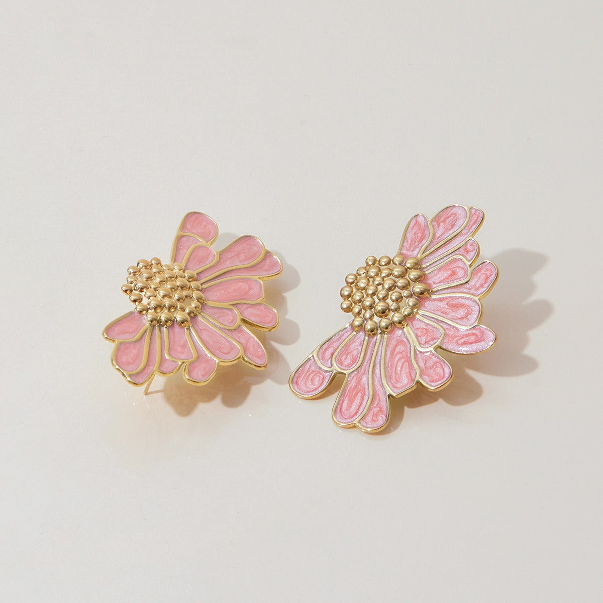 Luxury Rose Enamel Stud Earrings | Stainless Steel Geometric Flower Earrings for Women