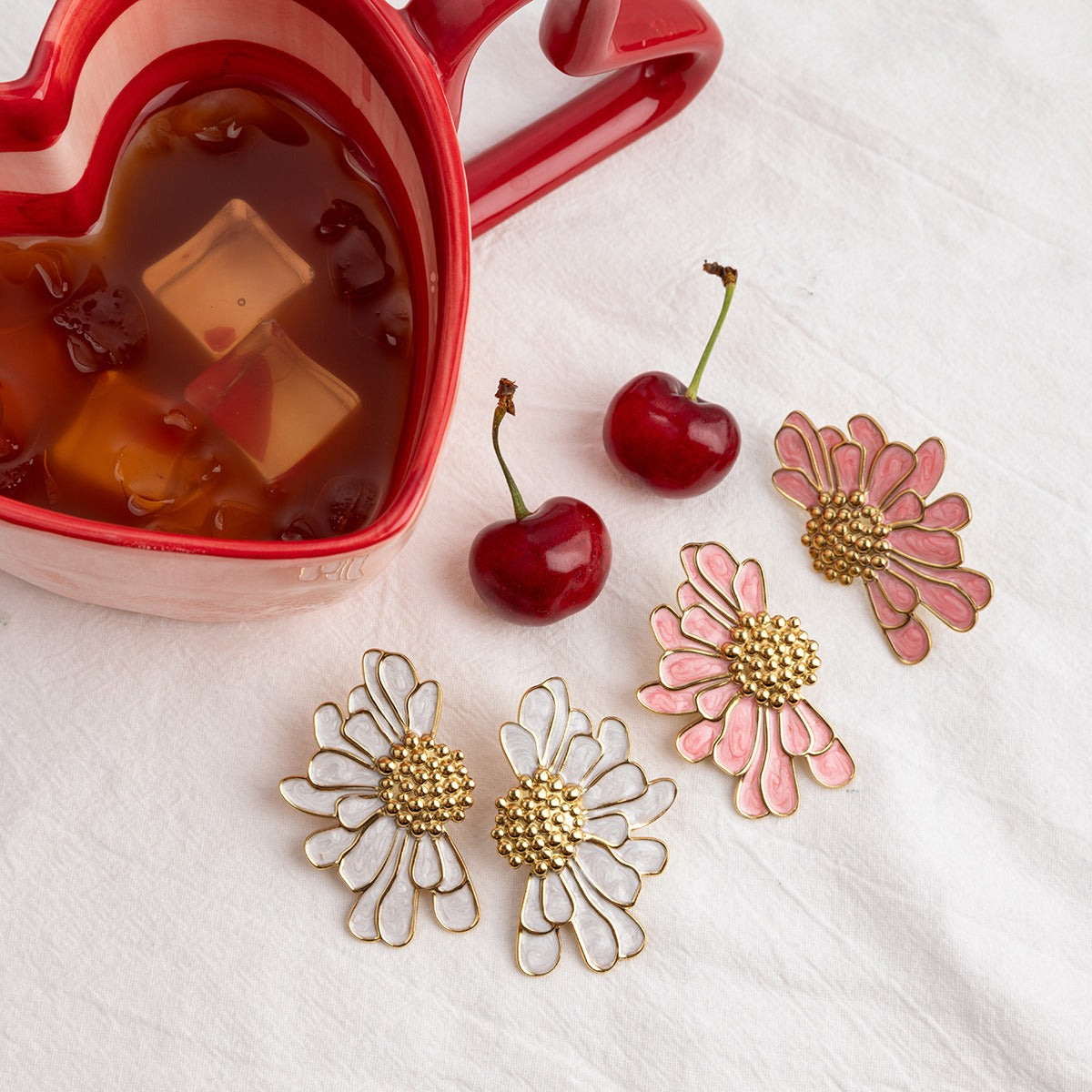 Luxury Rose Enamel Stud Earrings | Stainless Steel Geometric Flower Earrings for Women