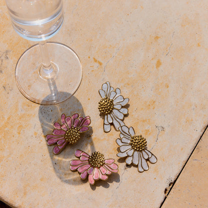 Luxury Rose Enamel Stud Earrings | Stainless Steel Geometric Flower Earrings for Women