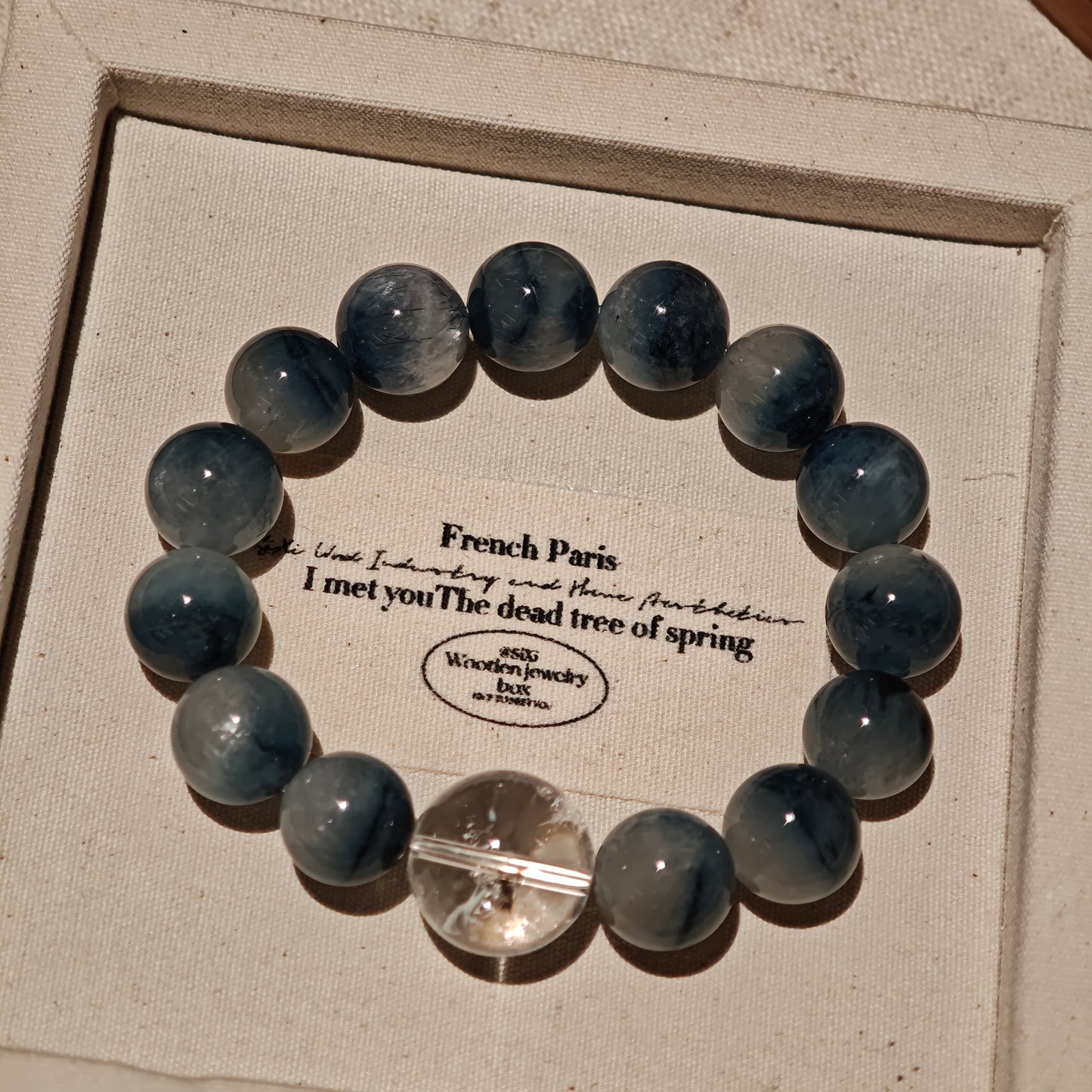 Celestial Blue Rabbit Rutilated Quartz Bracelet – Handmade Magic