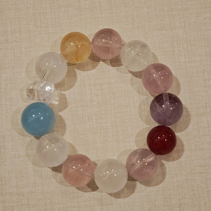 White Phantom Quartz x Aquamarine x Rose Quartz: Handmade Multi-Gem Crystal Bracelet