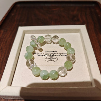 Handcrafted Serpentine Jade Bracelet with Green Phantom Quartz – A Unique Gemstone Jewelry Masterpiece
