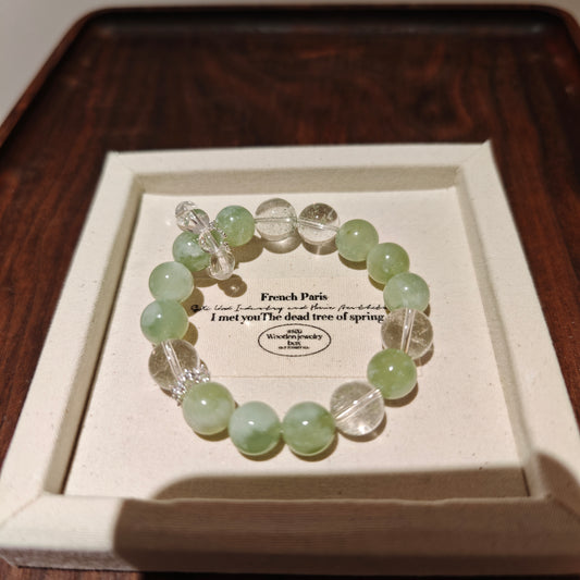 Handcrafted Serpentine Jade Bracelet with Green Phantom Quartz – A Unique Gemstone Jewelry Masterpiece