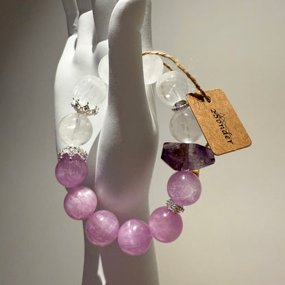 Kunzite, White Phantom Quartz & Amethyst Bracelet