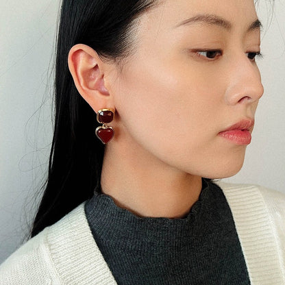 French Vintage Geometric Gemstone Earrings | Agate, White Quartz, Yellow Aventurine & Lapis Lazuli Silver Studs for Women