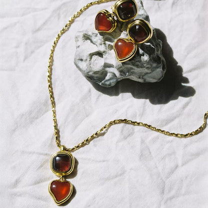 French Vintage Geometric Gemstone Earrings | Agate, White Quartz, Yellow Aventurine & Lapis Lazuli Silver Studs for Women