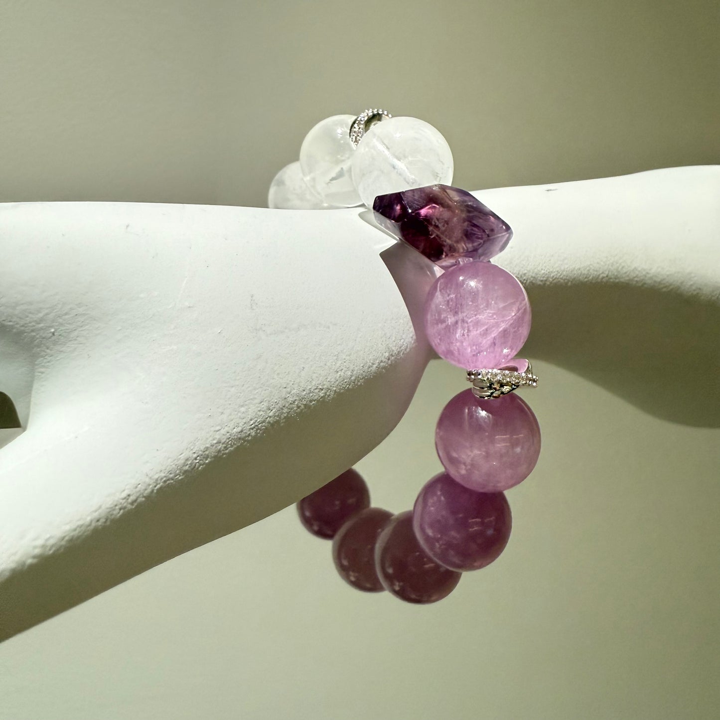 Kunzite, White Phantom Quartz & Amethyst Bracelet