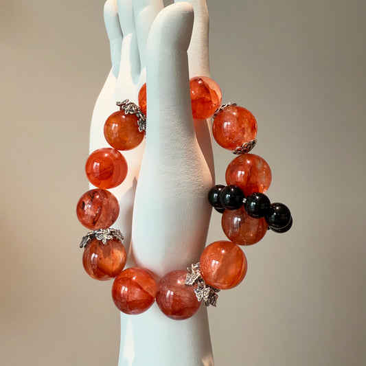 Red Hematoid Quartz Crystal Bracelet with Black Onyx