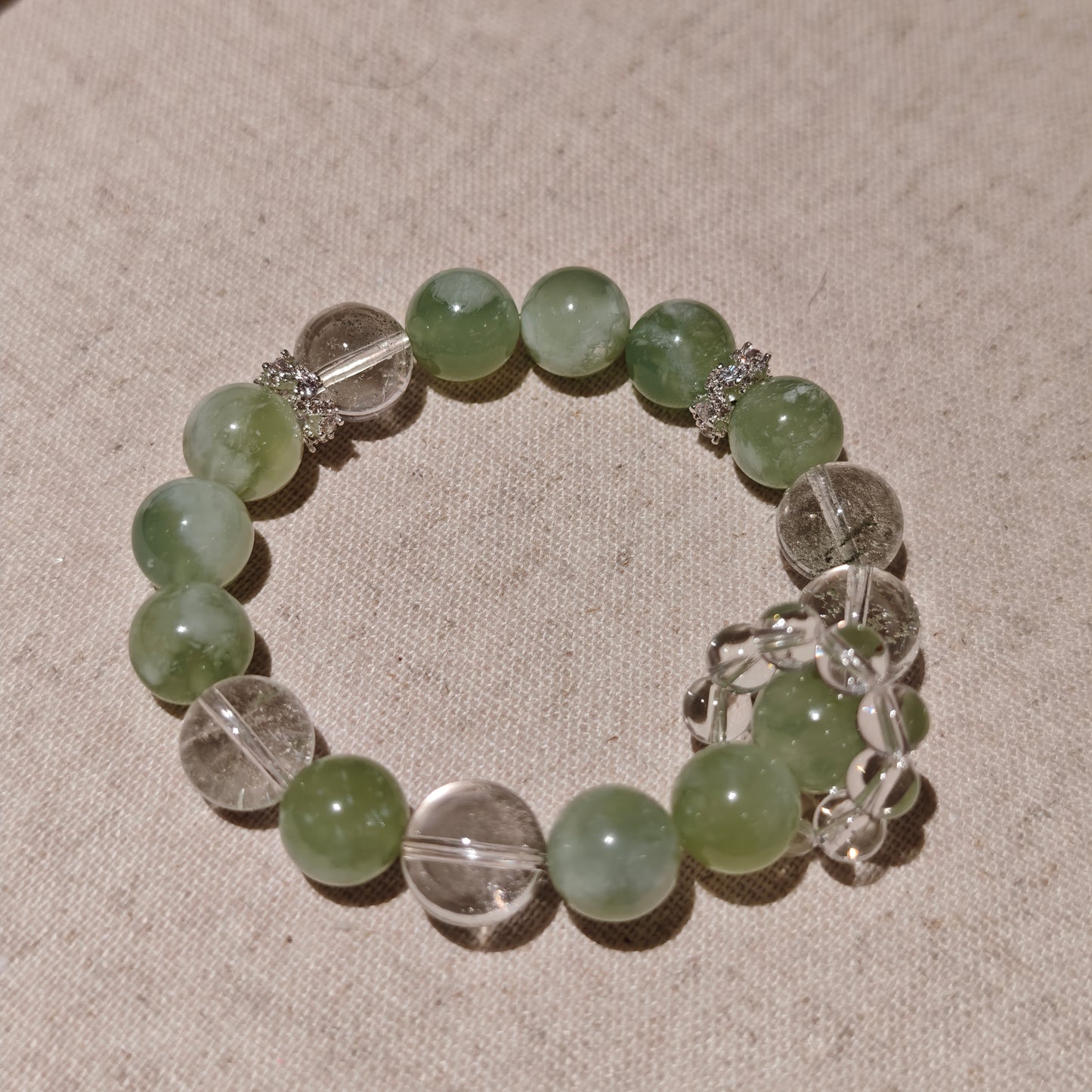 Handcrafted Serpentine Jade Bracelet with Green Phantom Quartz – A Unique Gemstone Jewelry Masterpiece