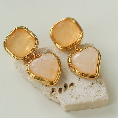 French Vintage Geometric Gemstone Earrings | Agate, White Quartz, Yellow Aventurine & Lapis Lazuli Silver Studs for Women