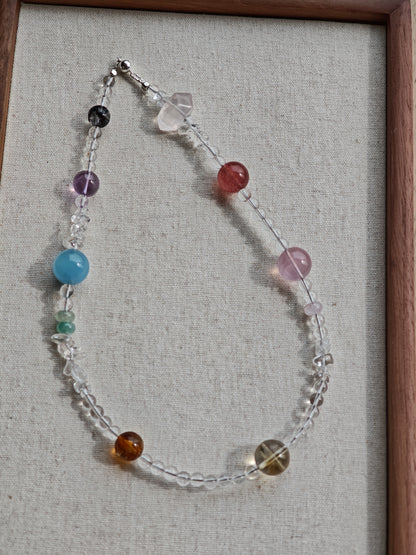 Handmade Clear Quartz Necklace with Multi-Gemstone