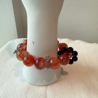Red Hematoid Quartz Crystal Bracelet with Black Onyx