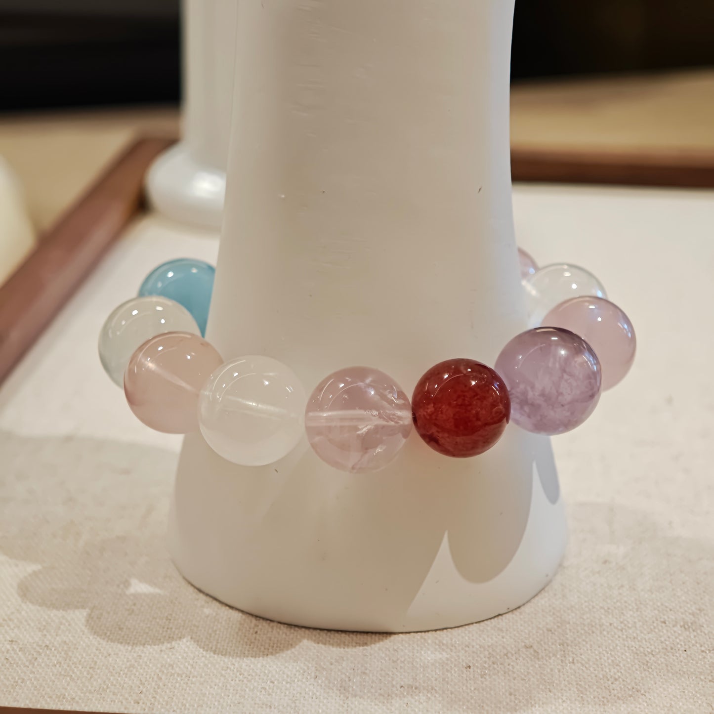 White Phantom Quartz x Aquamarine x Rose Quartz: Handmade Multi-Gem Crystal Bracelet