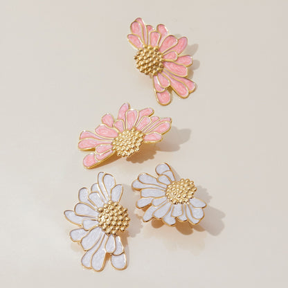 Luxury Rose Enamel Stud Earrings | Stainless Steel Geometric Flower Earrings for Women