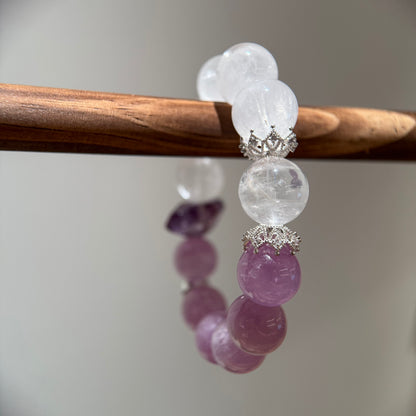 Kunzite, White Phantom Quartz & Amethyst Bracelet