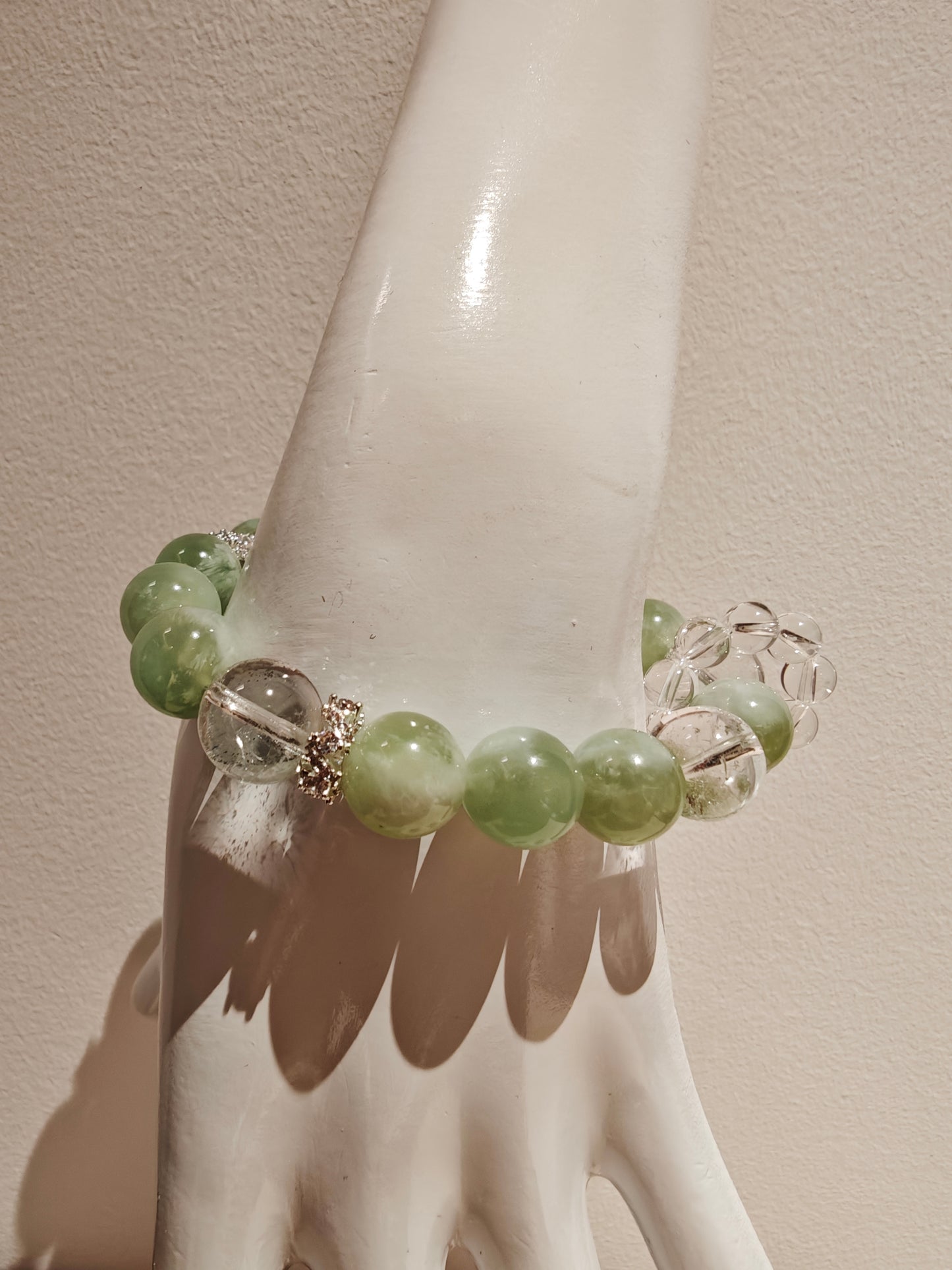 Handcrafted Serpentine Jade Bracelet with Green Phantom Quartz – A Unique Gemstone Jewelry Masterpiece