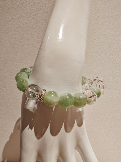 Handcrafted Serpentine Jade Bracelet with Green Phantom Quartz – A Unique Gemstone Jewelry Masterpiece