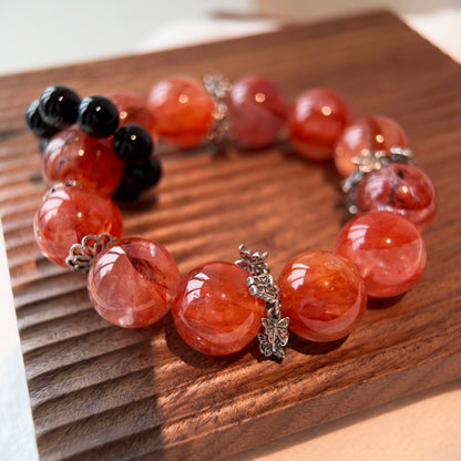 Red Hematoid Quartz Crystal Bracelet with Black Onyx