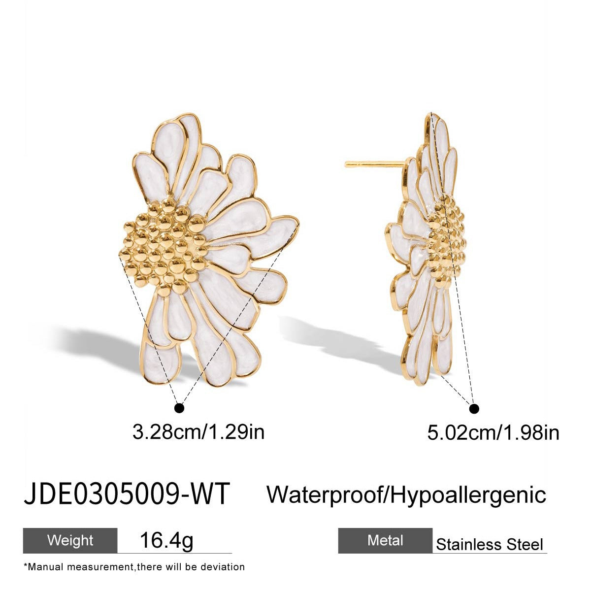 Luxury Rose Enamel Stud Earrings | Stainless Steel Geometric Flower Earrings for Women