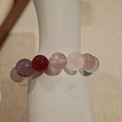 White Phantom Quartz x Aquamarine x Rose Quartz: Handmade Multi-Gem Crystal Bracelet
