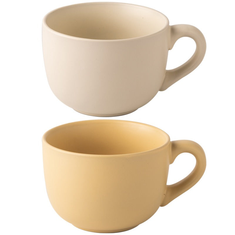 This is a 825ml big matte ceramic mug and oatmeal bowl. 2 colors for options: egg yolk and creamy yellow.