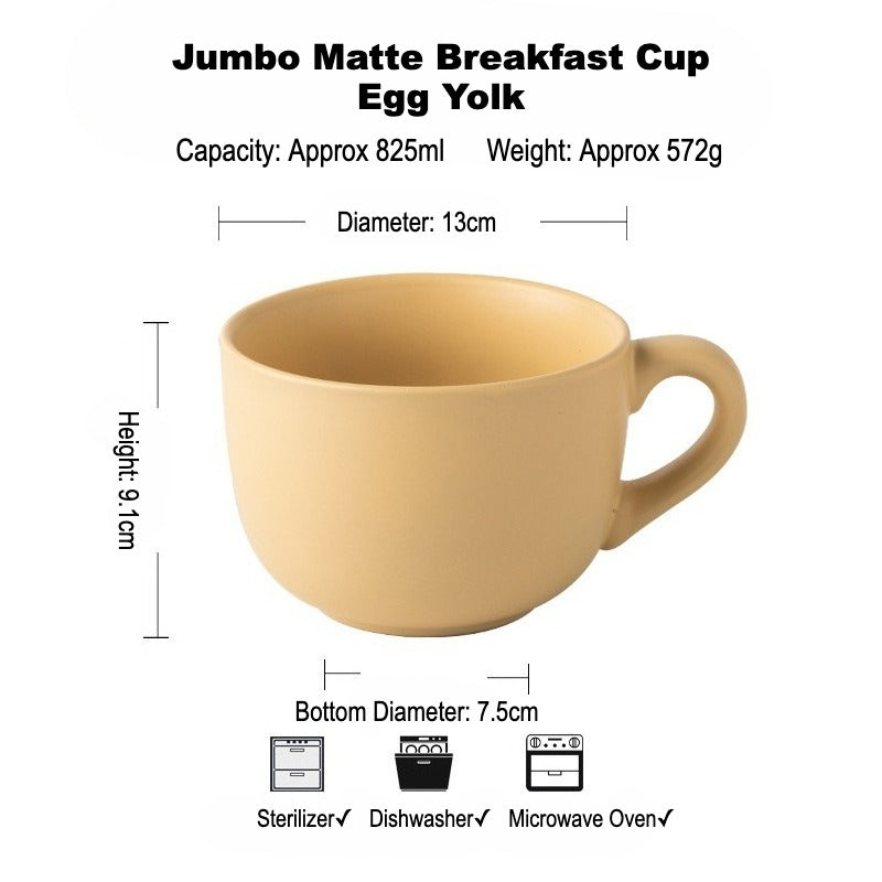 This is a 825ml big matte ceramic mug and oatmeal bowl. 2 colors for options: egg yolk and creamy yellow.