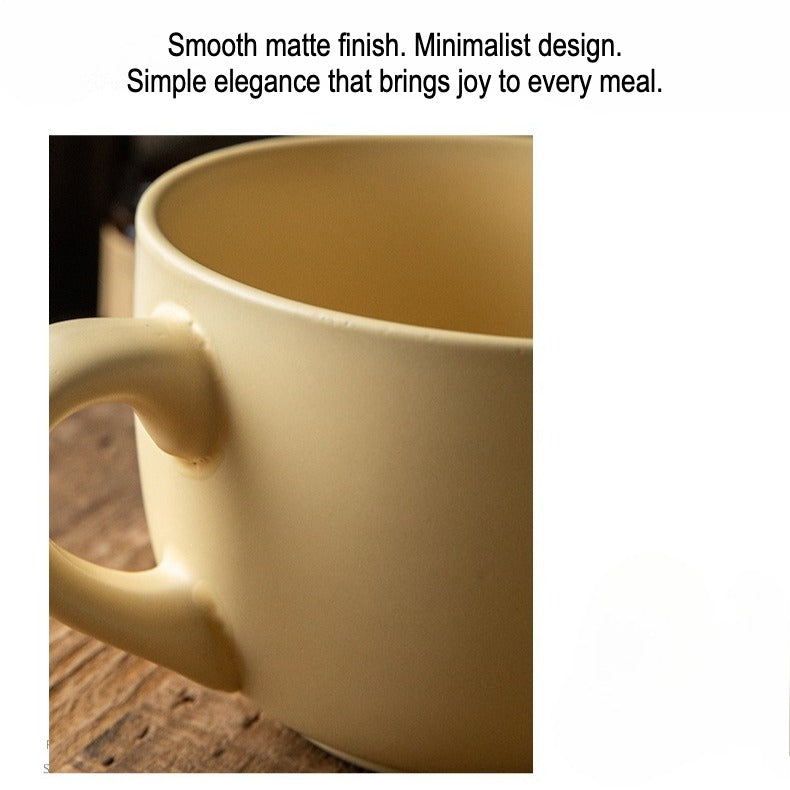 This is a 825ml big matte ceramic mug and oatmeal bowl. 2 colors for options: egg yolk and creamy yellow.