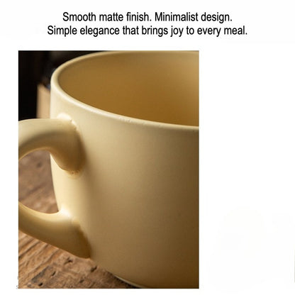 This is a 825ml big matte ceramic mug and oatmeal bowl. 2 colors for options: egg yolk and creamy yellow.