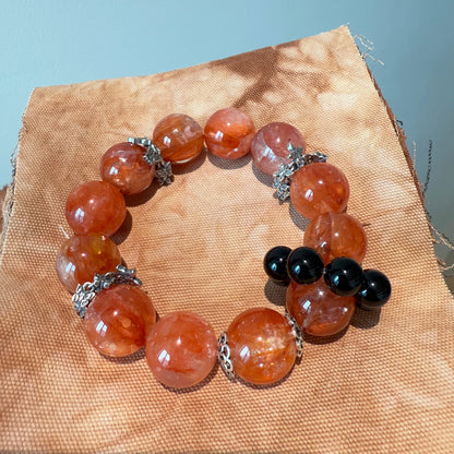 Red Hematoid Quartz Crystal Bracelet with Black Onyx