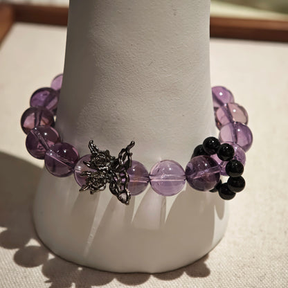 Amethyst Bracelet with Silver Obsidian and Black Agate