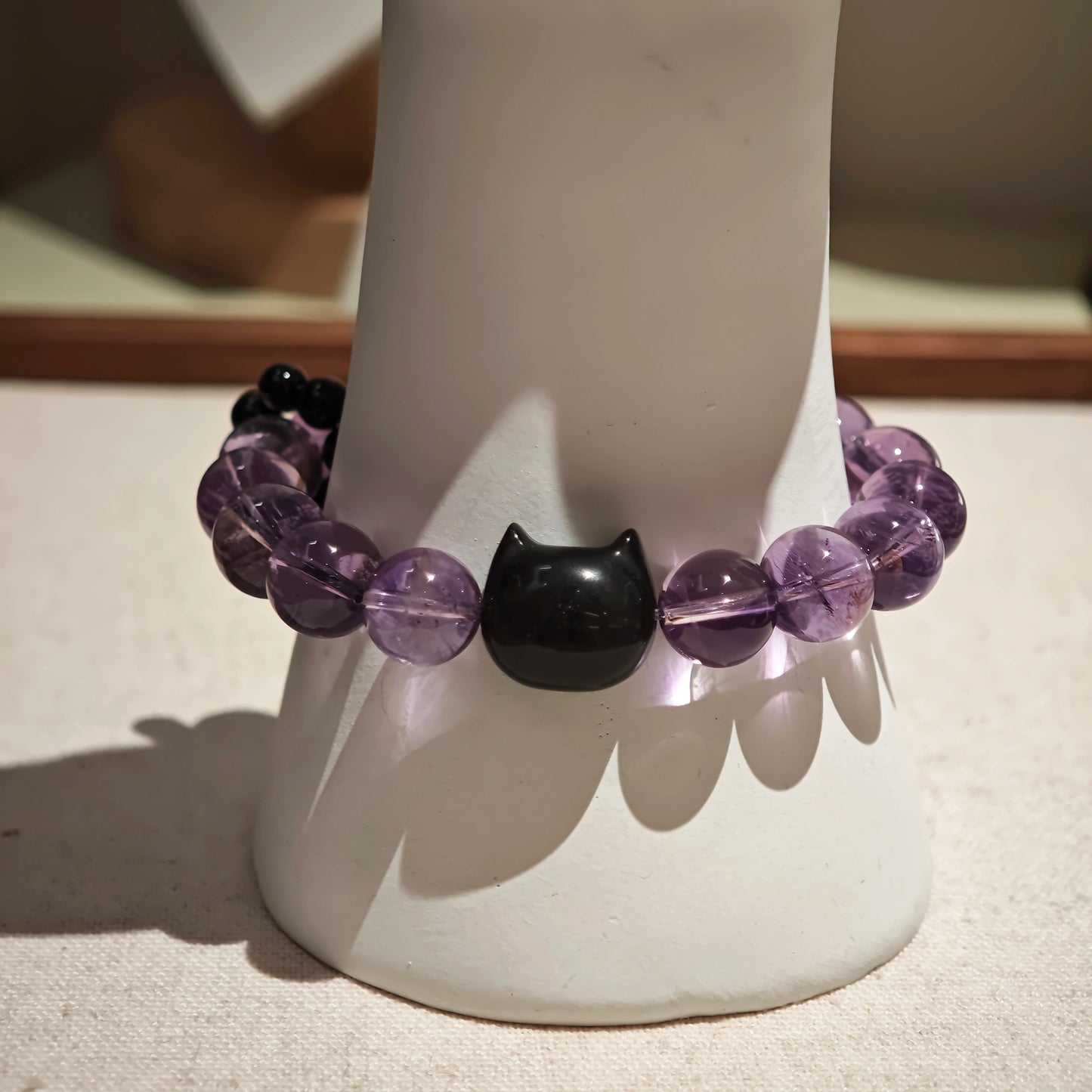 Amethyst Bracelet with Silver Obsidian and Black Agate
