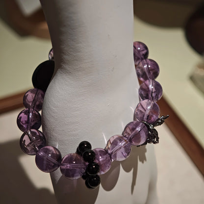 Amethyst Bracelet with Silver Obsidian and Black Agate