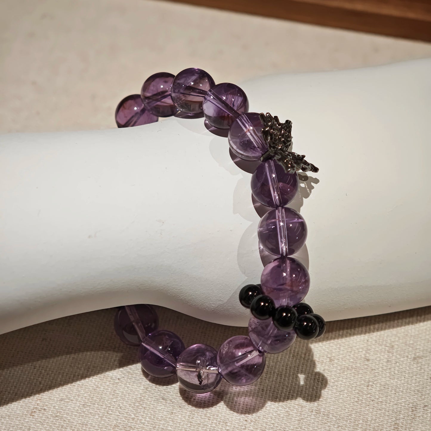 Amethyst Bracelet with Silver Obsidian and Black Agate