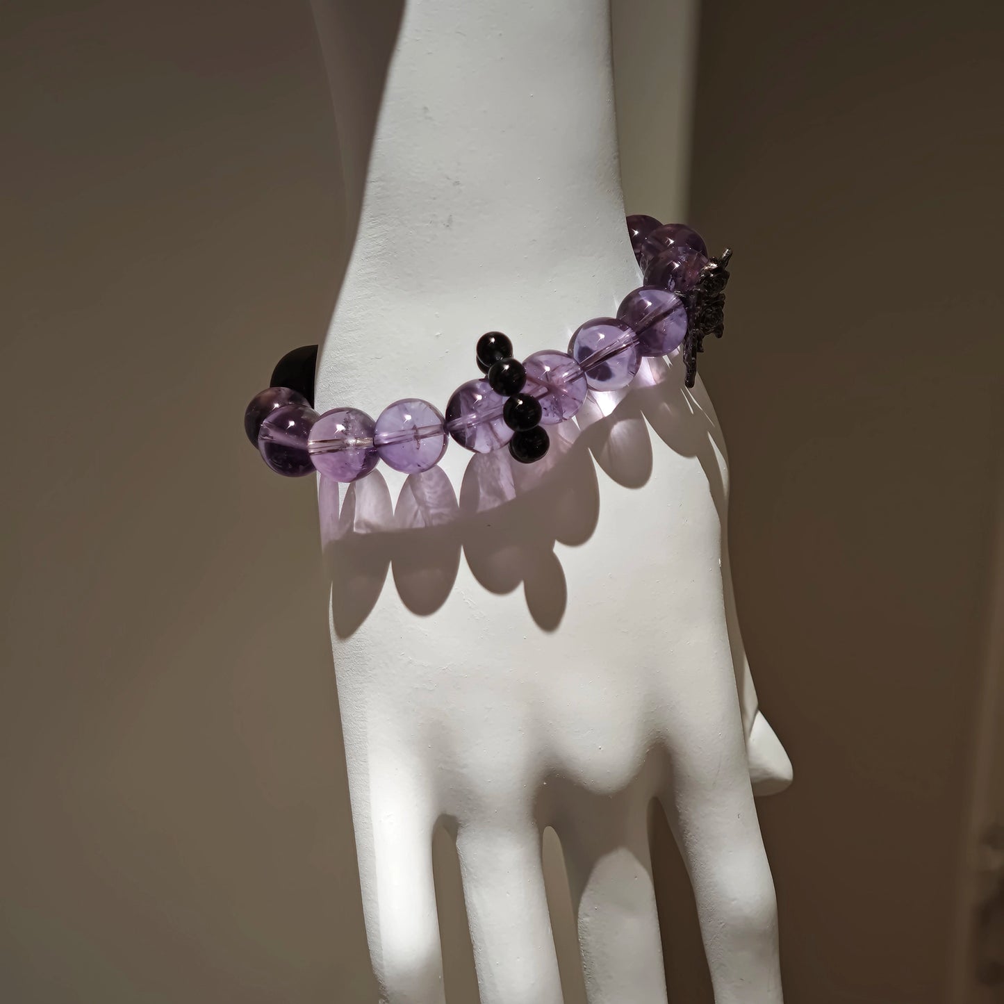 Amethyst Bracelet with Silver Obsidian and Black Agate