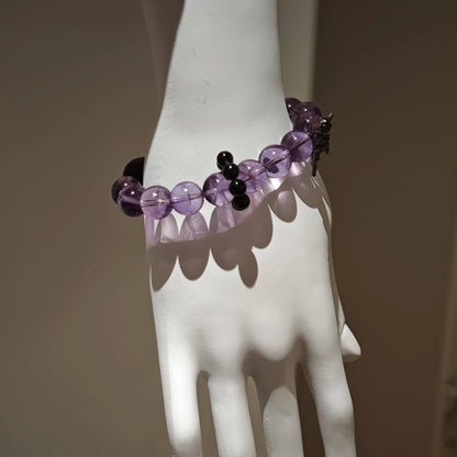 Amethyst Bracelet with Silver Obsidian and Black Agate