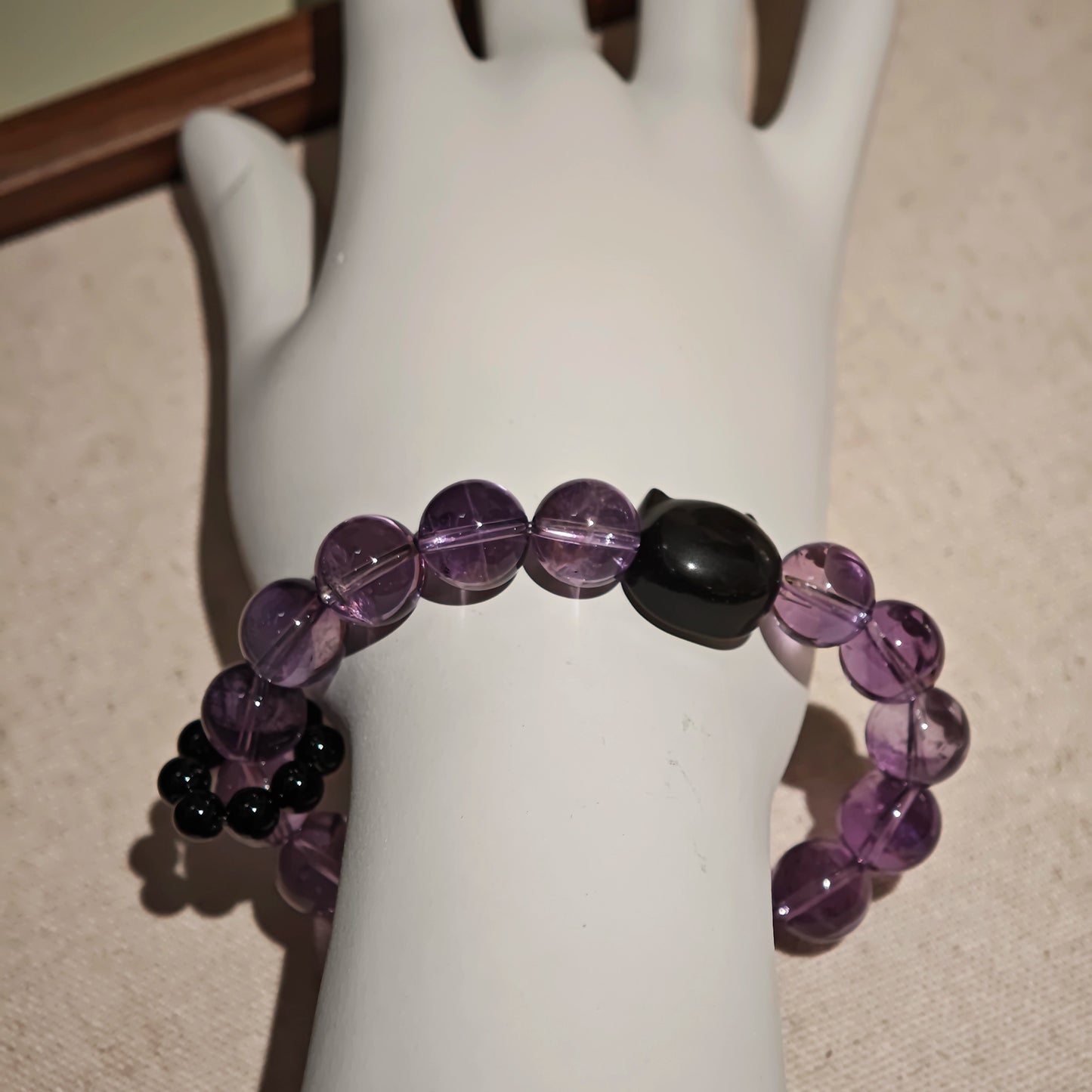 Amethyst Bracelet with Silver Obsidian and Black Agate