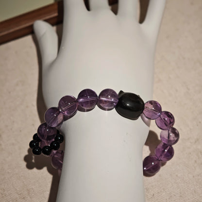 Amethyst Bracelet with Silver Obsidian and Black Agate