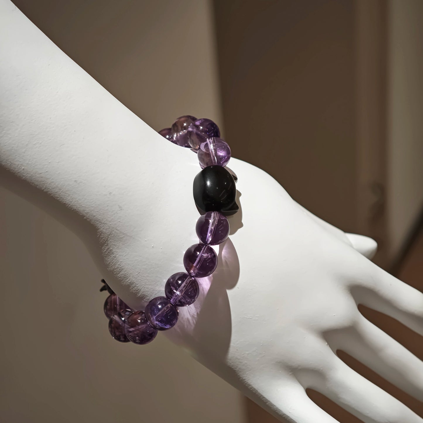 Amethyst Bracelet with Silver Obsidian and Black Agate