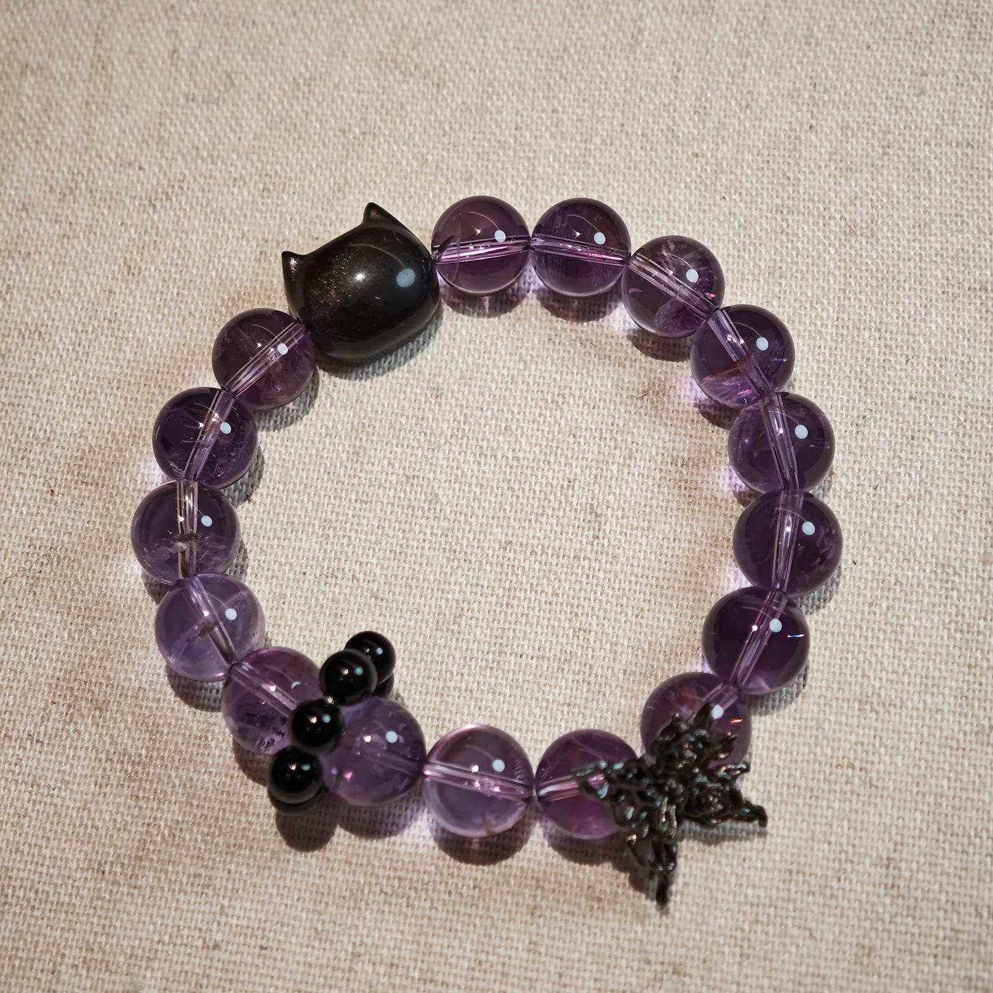 Amethyst Bracelet with Silver Obsidian and Black Agate