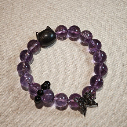 Amethyst Bracelet with Silver Obsidian and Black Agate
