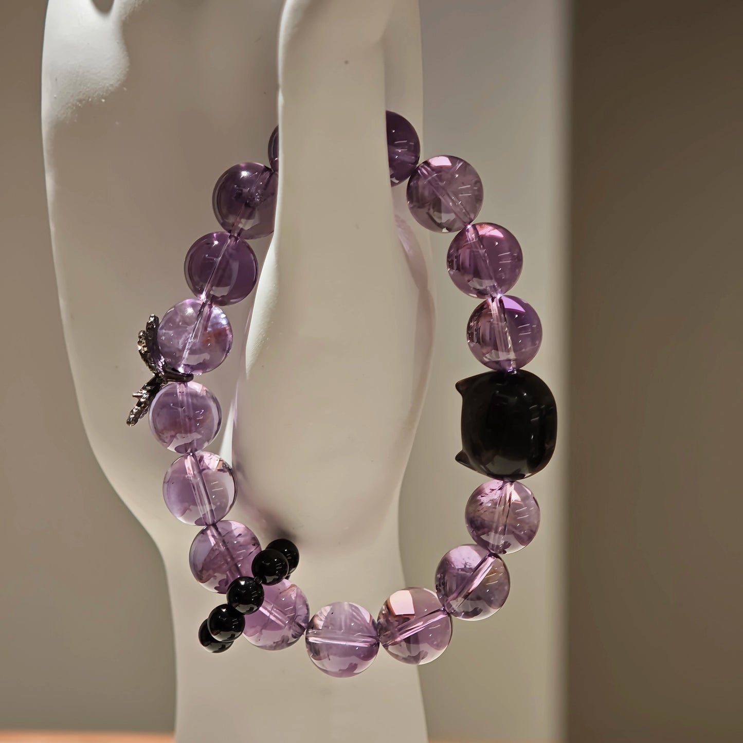 Amethyst Bracelet with Silver Obsidian and Black Agate