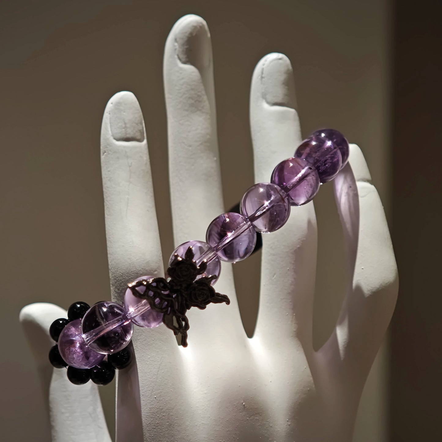 Amethyst Bracelet with Silver Obsidian and Black Agate