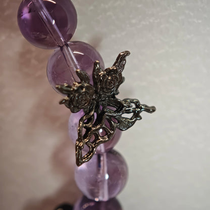 Amethyst Bracelet with Silver Obsidian and Black Agate