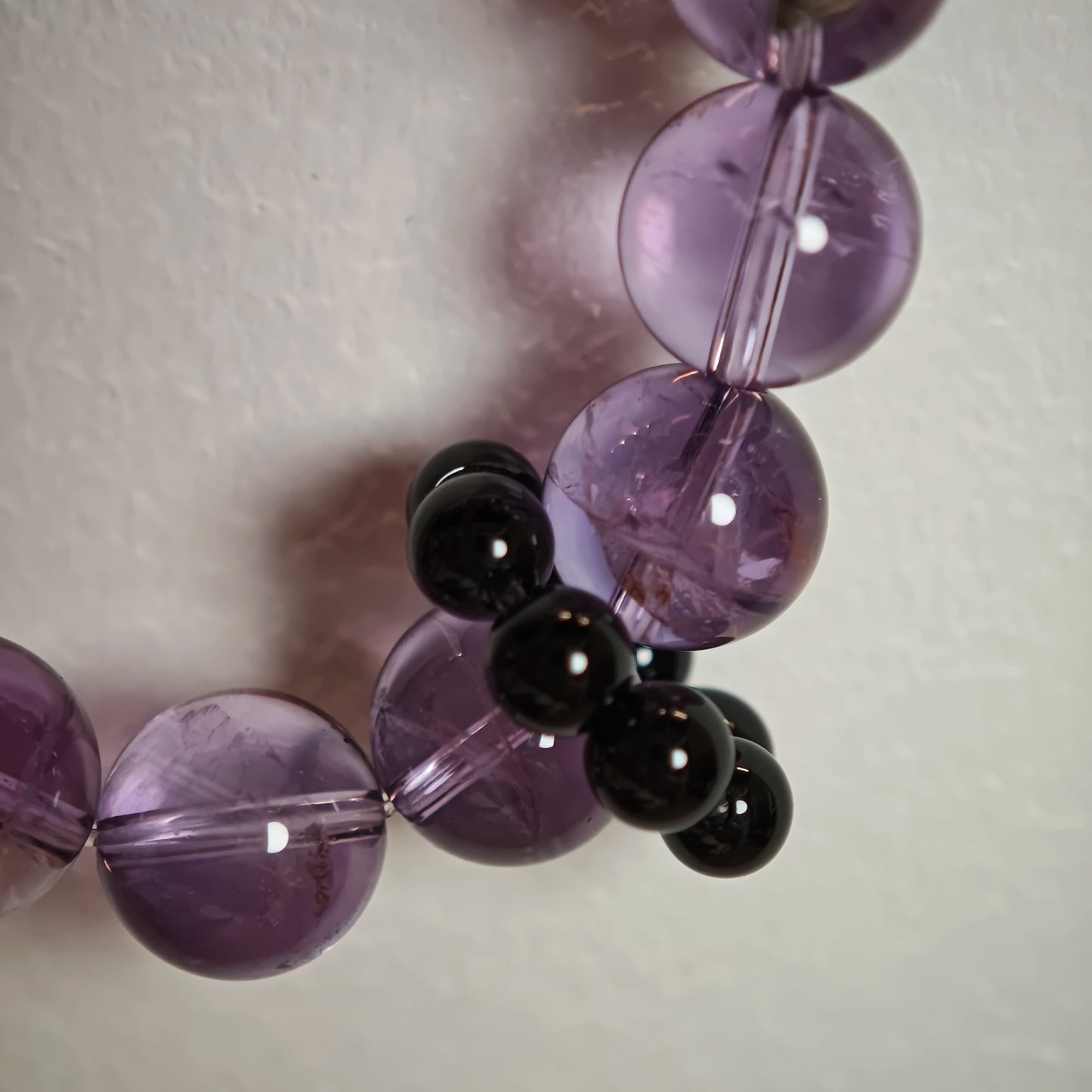 Amethyst Bracelet with Silver Obsidian and Black Agate