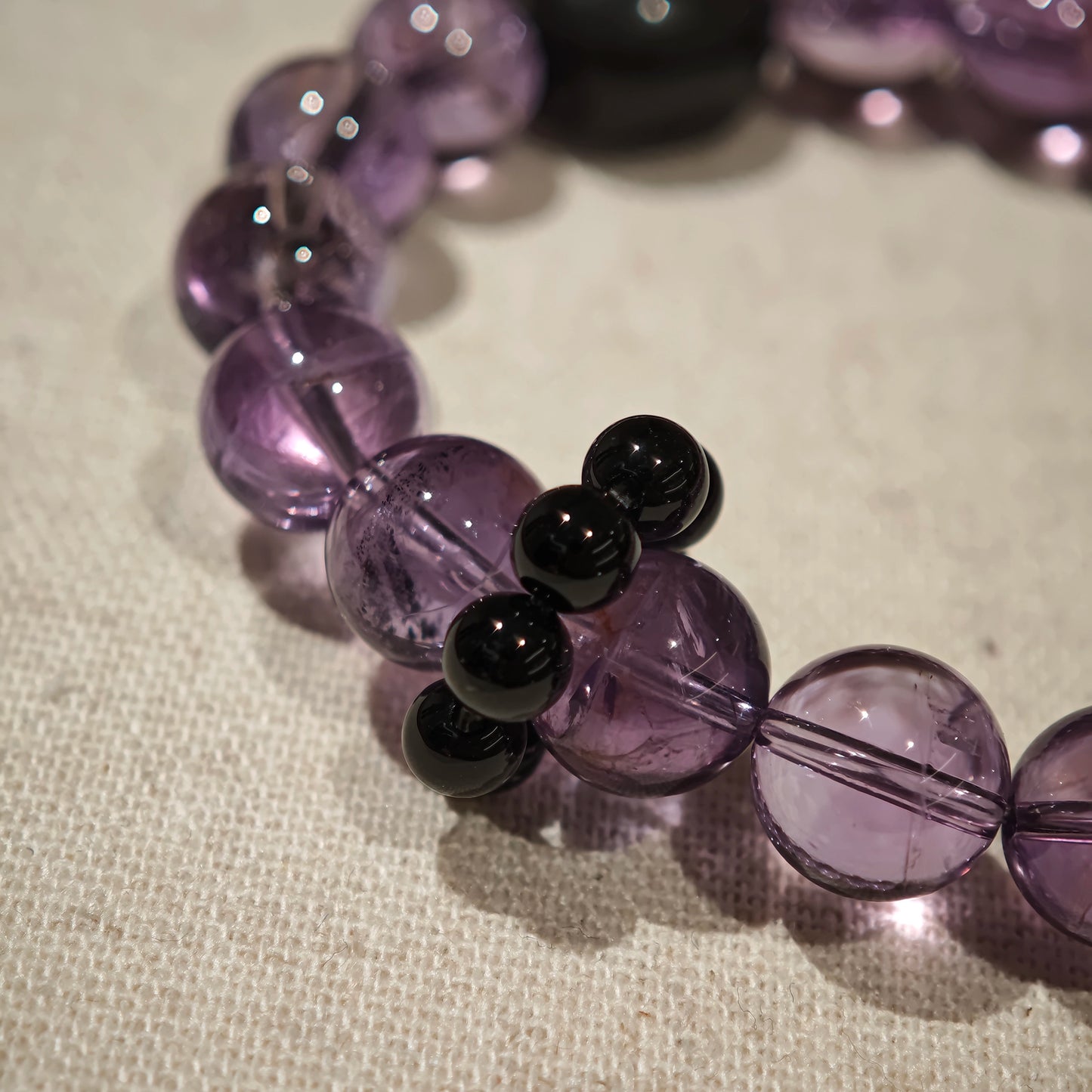 Amethyst Bracelet with Silver Obsidian and Black Agate