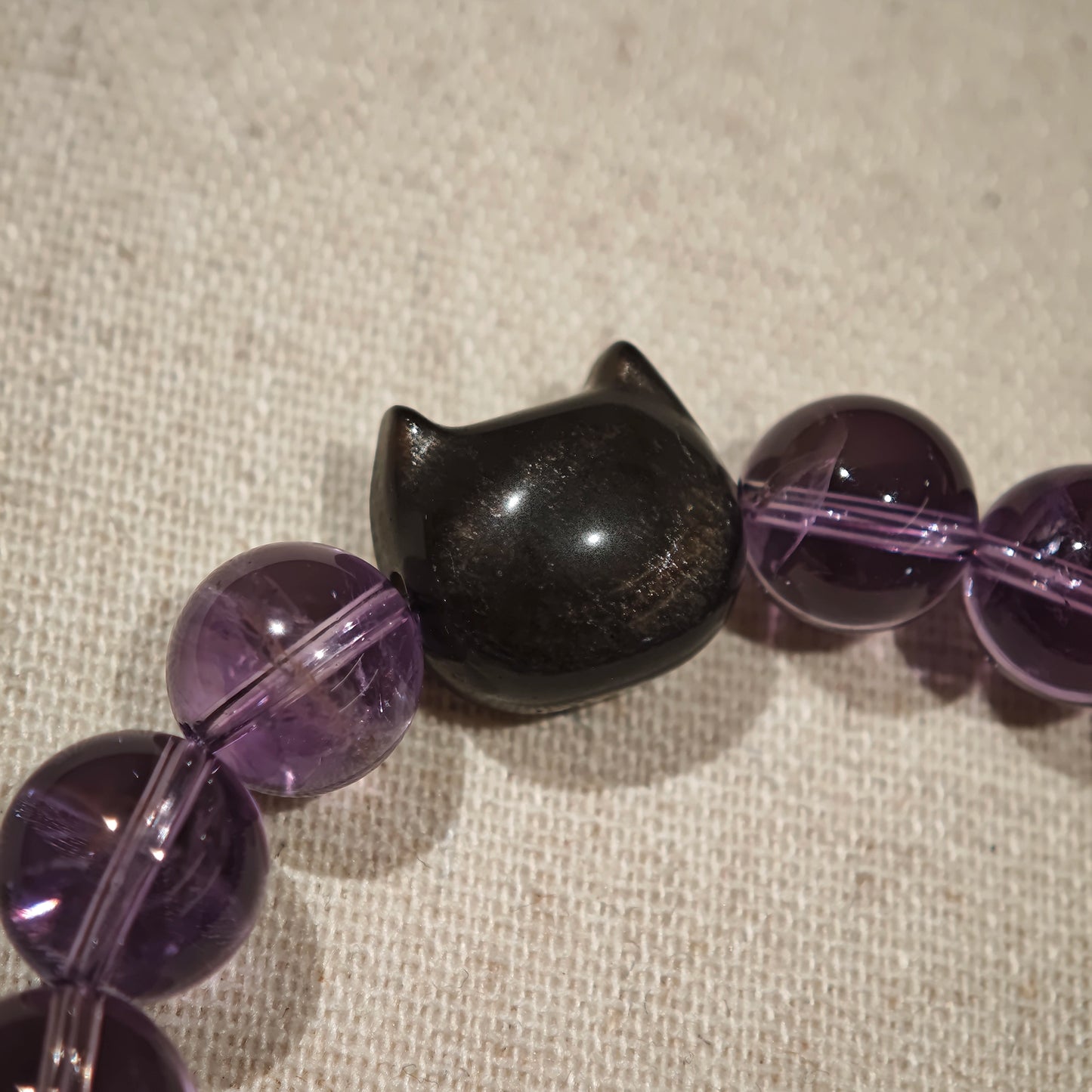 Amethyst Bracelet with Silver Obsidian and Black Agate